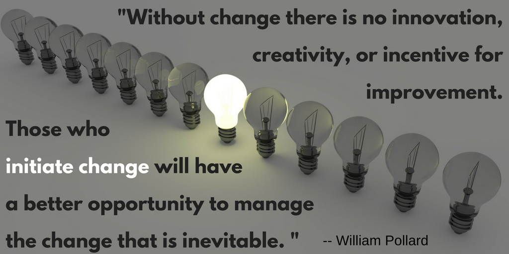 Without change there is no innovation, creativity, or incentive for improvement. Those who initiate change will have a better opportunity to manage the change that is inevitable.Read more at-